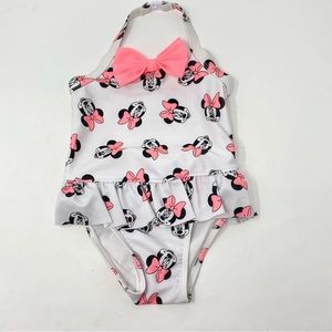 Disney Baby Minnie Mouse One Piece Swimsuit White Pink Bow 18-24 Months